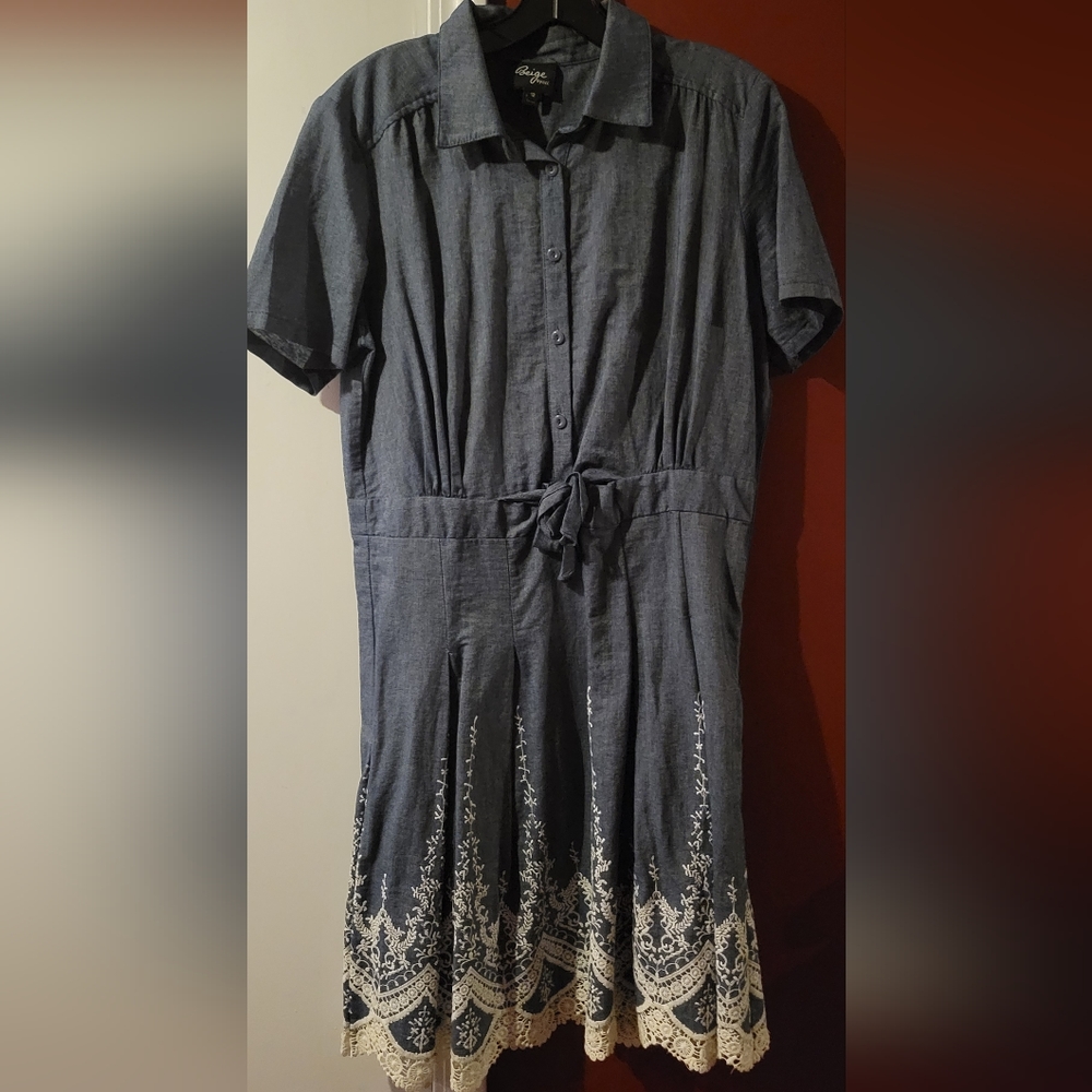 Denim with Lace Detail Shirt Dress